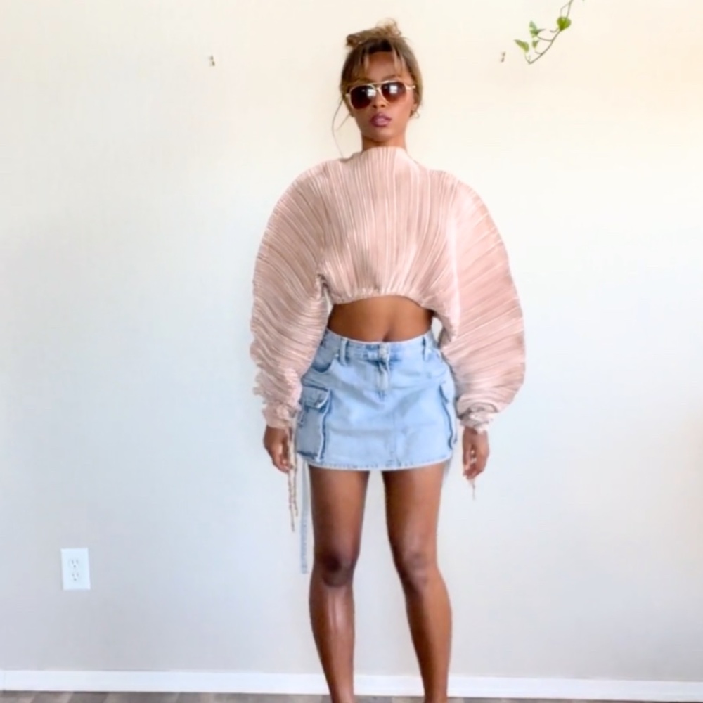 One-of-a-Kind Accordion Pleated Blouse | Champagne | One Size (fits XS-L) | Cout